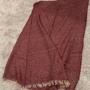 Maroon and Tan Herringbone Blanket Scarf